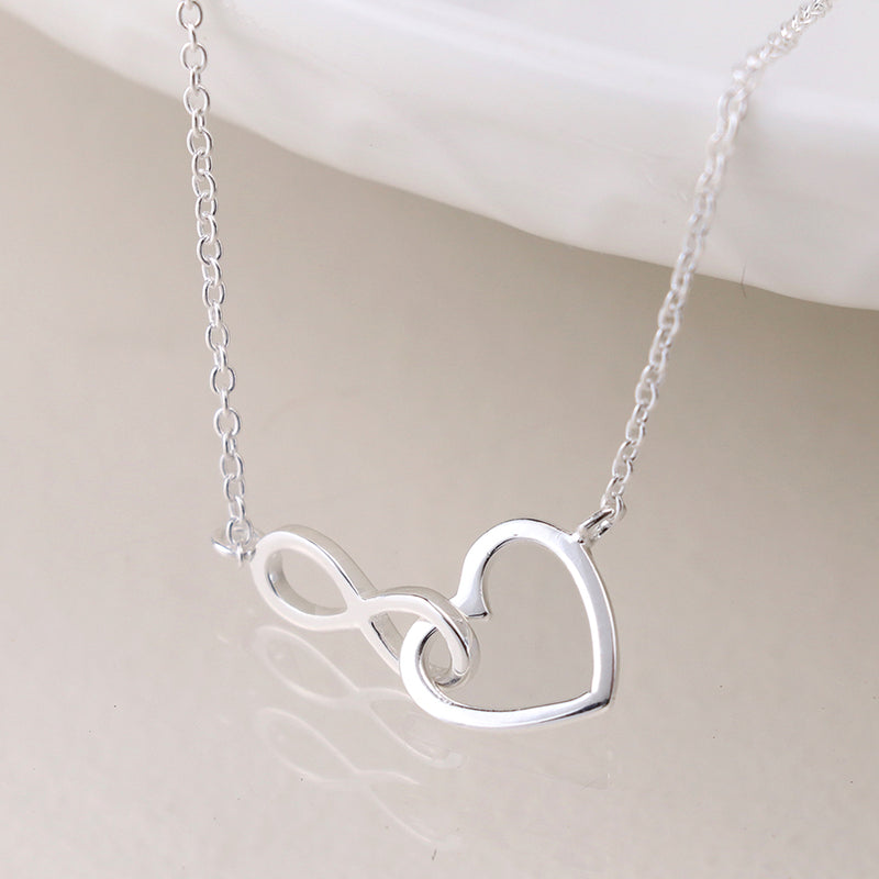 Cadwen Arian - Calon ac Anfeidroldeb | Silver Necklace - Linked Heart & Infinty