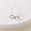 Cadwen Arian - Calon ac Anfeidroldeb | Silver Necklace - Linked Heart & Infinty