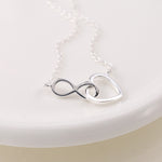 Cadwen Arian - Calon ac Anfeidroldeb | Silver Necklace - Linked Heart & Infinty