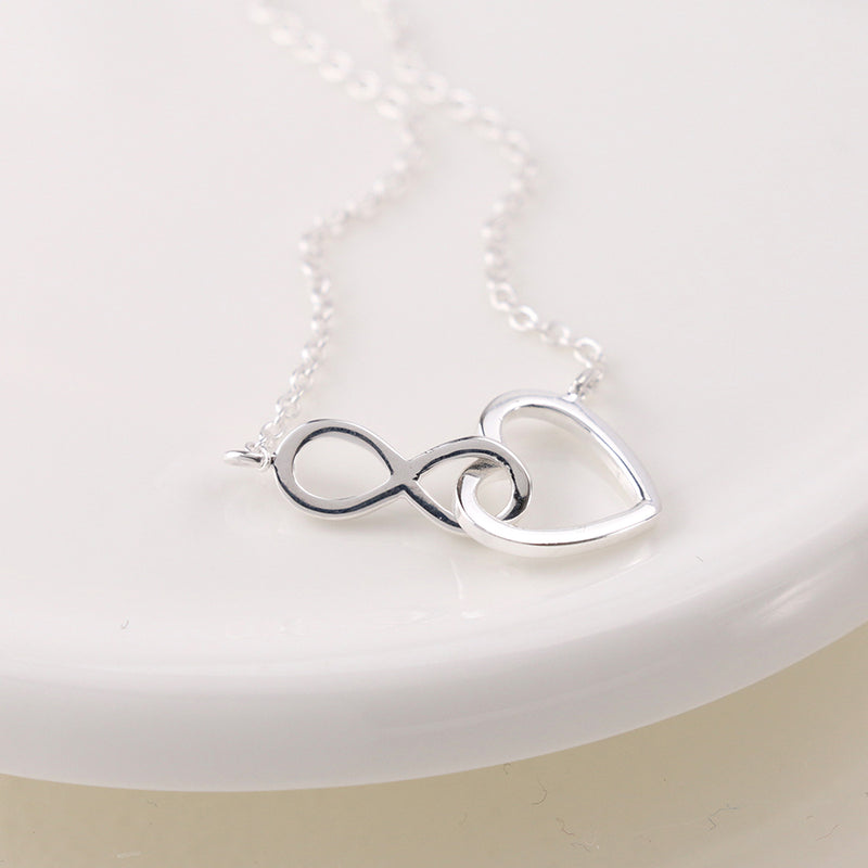 Cadwen Arian - Calon ac Anfeidroldeb | Silver Necklace - Linked Heart & Infinty