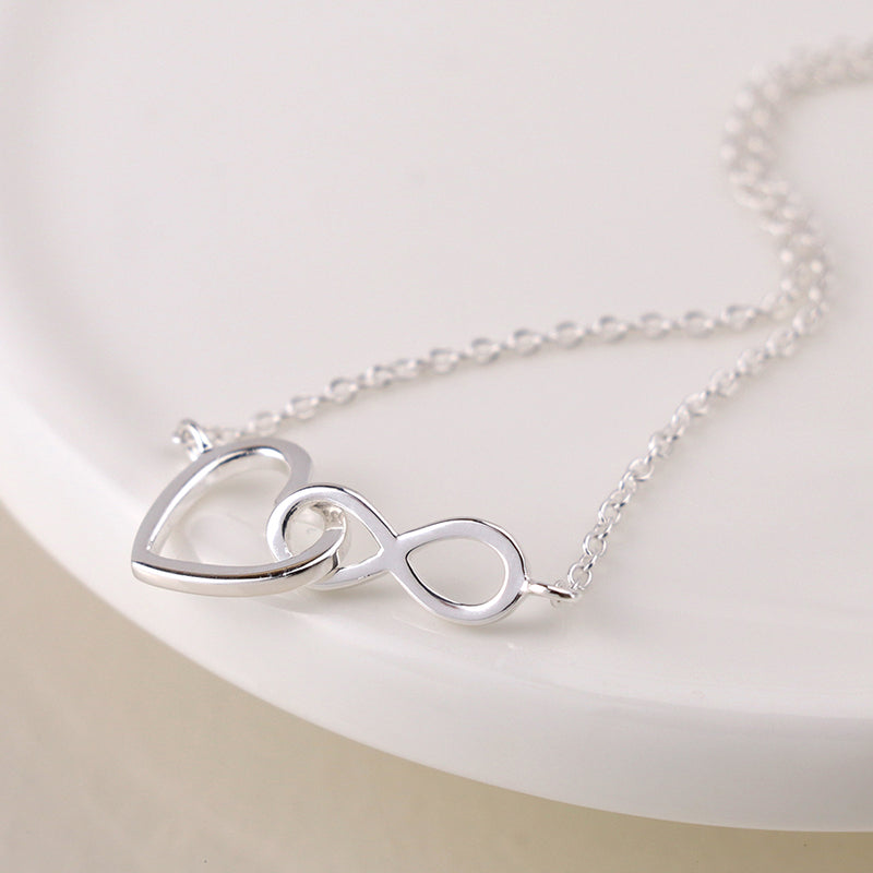 Cadwen Arian - Calon ac Anfeidroldeb | Silver Necklace - Linked Heart & Infinty