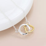 Cadwen Arian ac Aur - Calon a Chylchyn | Silver & Gold Necklace - Linked Heart & Hoop