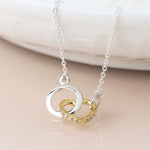 Cadwen Arian ac Aur - Calon a Chylchyn | Silver & Gold Necklace - Linked Heart & Hoop