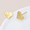 Clustdlysau Styd Arian | Gold Plated Sterling Silver Studs - Hammered Heart