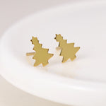 Clustdlysau Styd Arian | Gold Plated Sterling Silver Studs - Christmas Tree