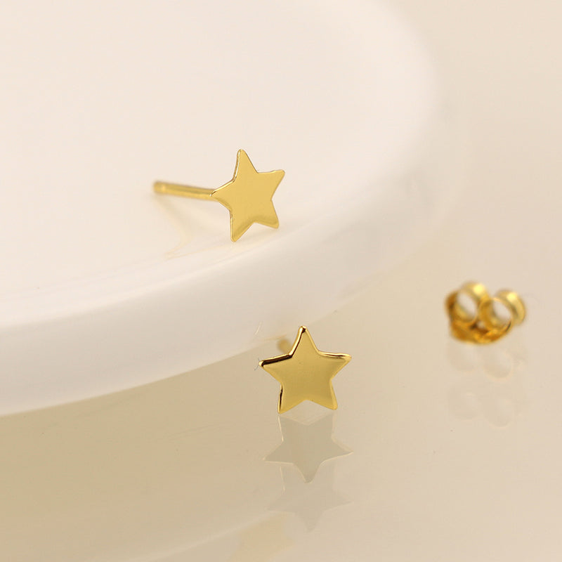Clustdlysau Styd Arian | Gold Plated Sterling Silver Studs - Star