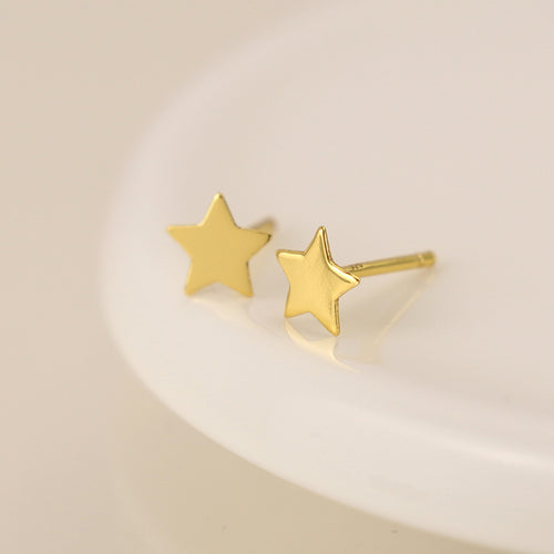 Clustdlysau Styd Arian | Gold Plated Sterling Silver Studs - Star