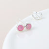 Clustdlysau Styd Arian | Sterling Silver Stud Earrings - Round Pink Opal