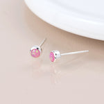 Clustdlysau Styd Arian | Sterling Silver Stud Earrings - Round Pink Opal