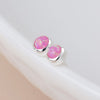 Clustdlysau Styd Arian | Sterling Silver Stud Earrings - Round Pink Opal
