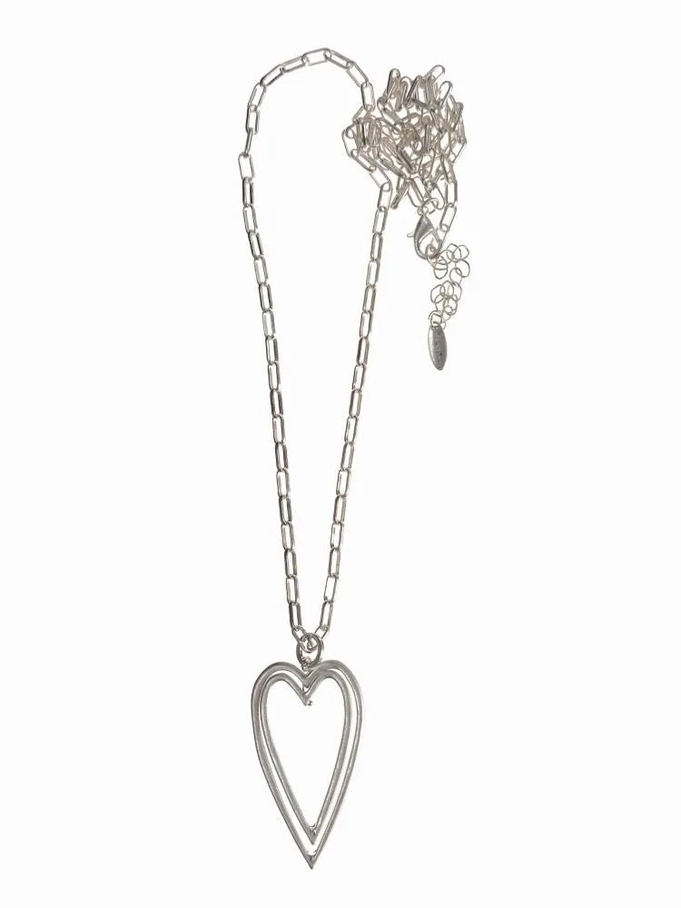 Cadwyn Hir | Twin Heart Long Necklace - Silver