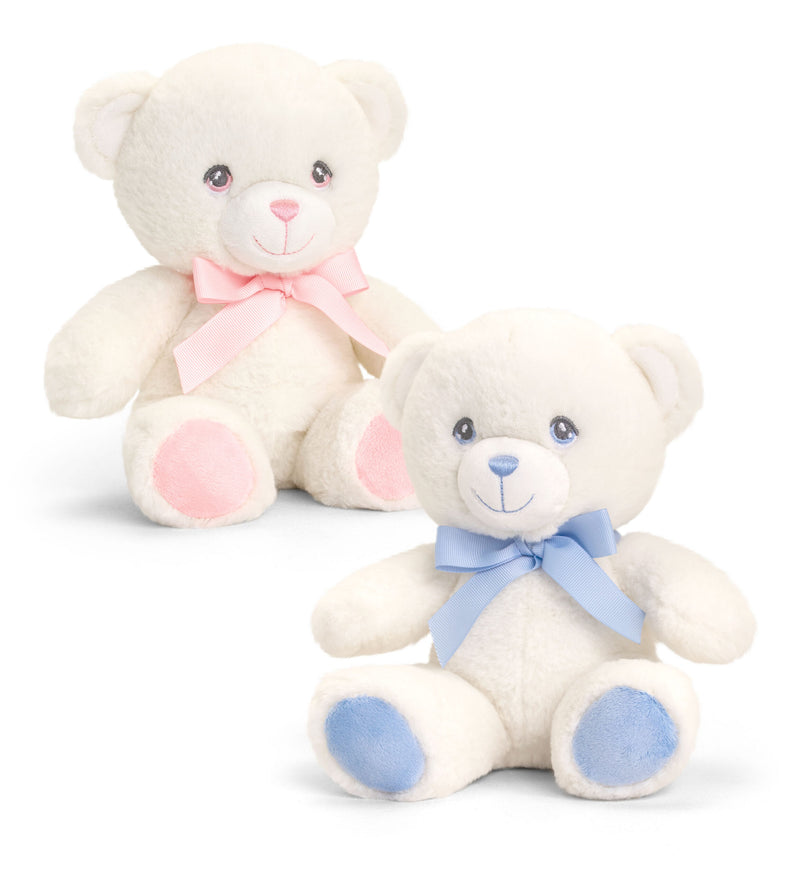 Keeleco - Arth Hufen â Rhuban Glas | Keeleco - Cream Bear with Blue Ribbon, 20cm.