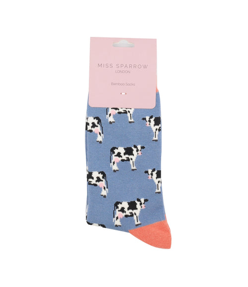Sanau - Gwartheg | Miss Sparrow Socks - Cows Denim