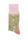Sanau - Blodau Bychain | Miss Sparrow Socks - Tiny Flowers Olive