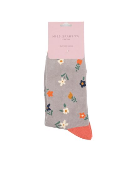 Sanau - Blodau Bychain | Miss Sparrow Socks - Tiny Flowers Silver