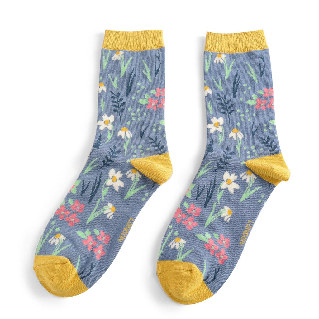 Puffin and Spots Ladies Bamboo Socks, Miss Sparrow Blue - luscious scarves