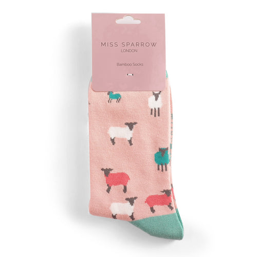 Sanau - Teulu Defaid | Miss Sparrow Socks - Sheep Family Dusky Pink