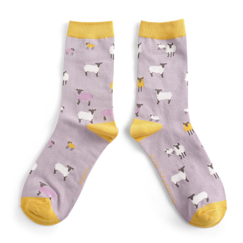 Sanau - Teulu Defaid | Miss Sparrow Socks - Sheep Family Lilac