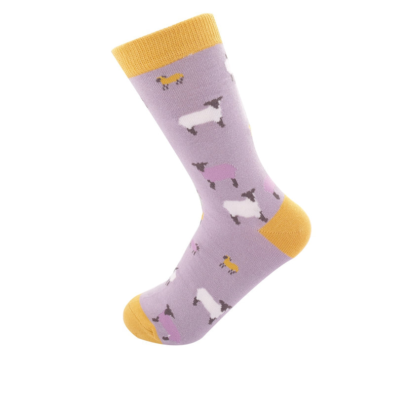 Sanau - Teulu Defaid | Miss Sparrow Socks - Sheep Family Lilac