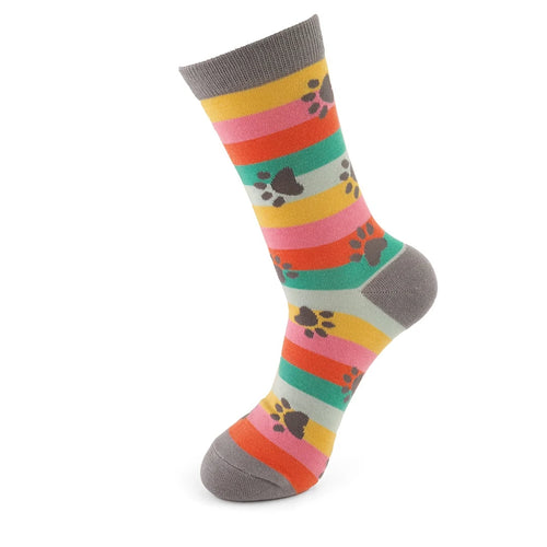 Sanau - Pawennau a Streips | Miss Sparrow Socks - Paw Prints & Stripes
