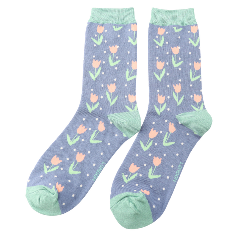 Sanau - Tiwlipau | Miss Sparrow Socks - Tulip Spots Denim