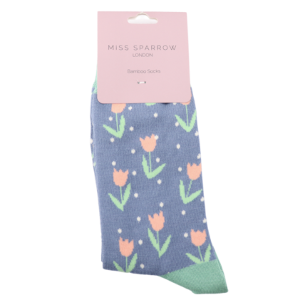 Sanau - Tiwlipau | Miss Sparrow Socks - Tulip Spots Denim