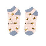 Sanau Treinyrs - Gwenyn Streips | Miss Sparrow Trainer Socks - Bees Stripes Dusky Pink