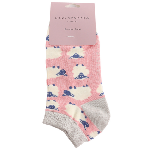 Sanau Treinyrs - Defaid Hapus | Miss Sparrow Trainer Socks - Happy Sheep Dusky Pink