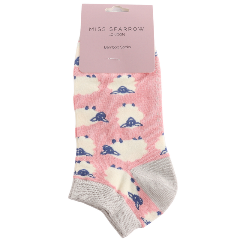 Sanau Treinyrs - Defaid Hapus | Miss Sparrow Trainer Socks - Happy Sheep Dusky Pink