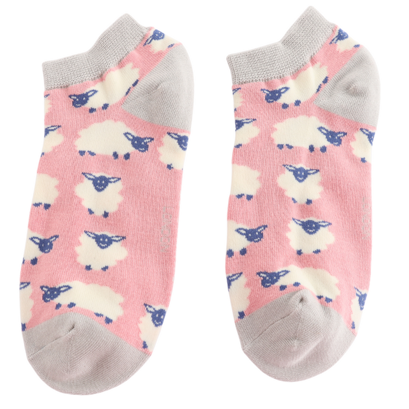 Sanau Treinyrs - Defaid Hapus | Miss Sparrow Trainer Socks - Happy Sheep Dusky Pink