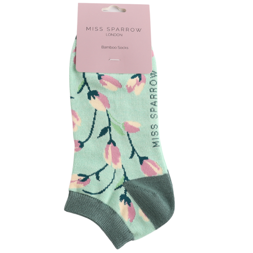 Sanau Treinyrs - Blodau Bach | Miss Sparrow Trainer Socks - Ditsy Flowers Mint