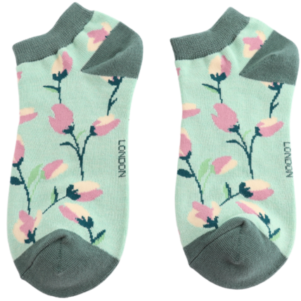 Sanau Treinyrs - Blodau Bach | Miss Sparrow Trainer Socks - Ditsy Flowers Mint