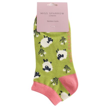 Sanau Treinyrs - Defaid yn Neidio | Miss Sparrow Trainer Socks - Leaping Sheep Green