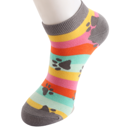 Sanau Treinyrs - Pawenau | Miss Sparrow Trainer Socks - Paws & Stripes Bright