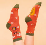 Sanau Ffêr Powder | Powder Ankle Socks - Art Deco, Tangerine.