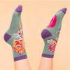 Sanau Ffêr Powder | Powder Ankle Socks - Painted Blooms, Sage.
