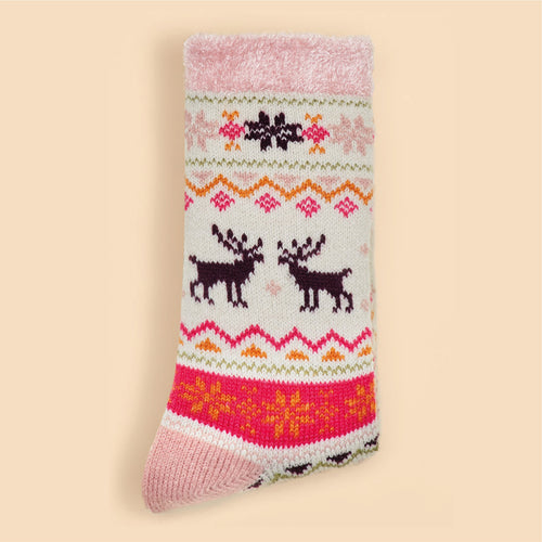 Sanau Powder Cynnes - Pinc Meddal | Powder Knitted Fair Isle Socks - Petal