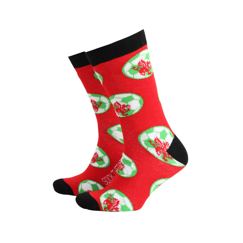 Sanau Bambŵ Dynion - Pel Droed Cymru | Mens Bamboo Socks - Welsh Football