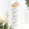 Potel Ddwr Wydr a Bambw - Blodau Bach | Glass & Bamboo Water Bottle - Ditsy Floral