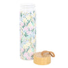 Potel Ddwr Wydr a Bambw - Blodau Bach | Glass & Bamboo Water Bottle - Ditsy Floral