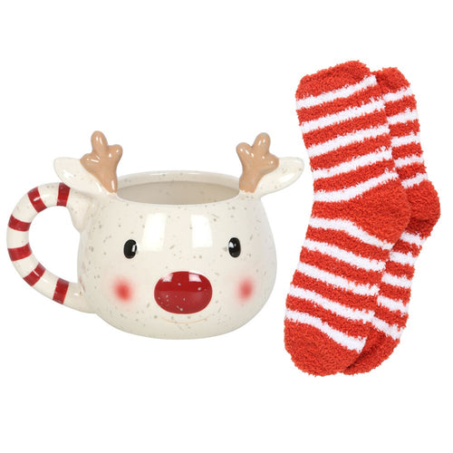 Set Mwg a Sanau Nadolig | Christmas Mug & Sock Set - Rudolph