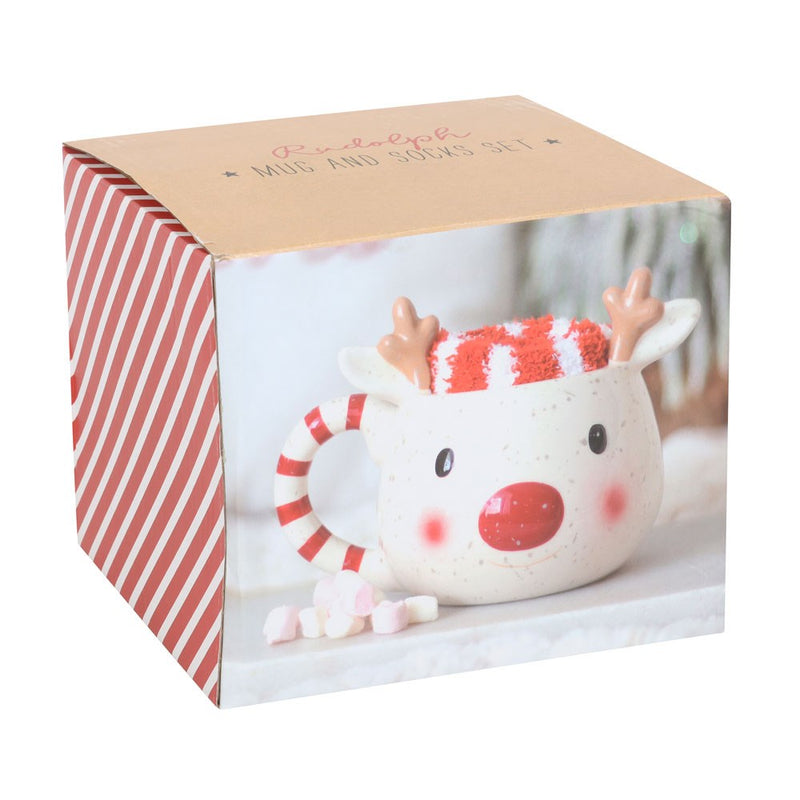 Set Mwg a Sanau Nadolig | Christmas Mug & Sock Set - Rudolph