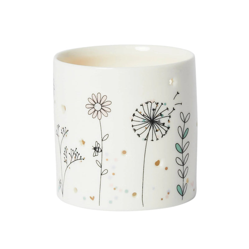 Daliwr Cannwyll Porslen - Blodau Gwyllt | Porcelain Tealight Holder - Wildflowers