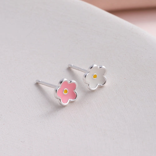Clustdlysau Styd Penblwydd - Arian | Blooming Wonderful Flower Stud Earrings - Silver