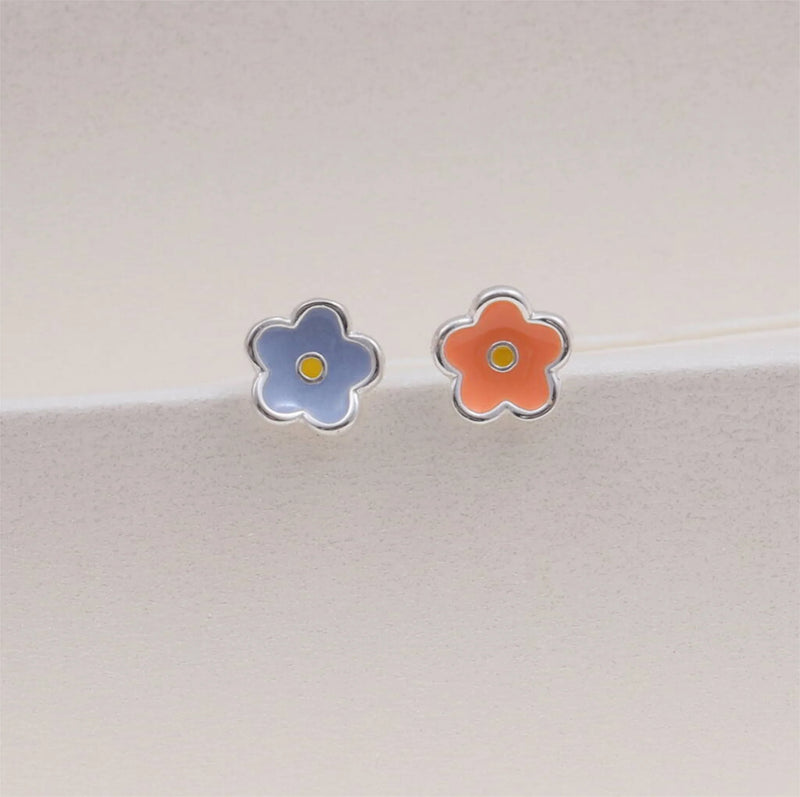 Clustdlysau Styd Helo - Arian | Hello Beautiful Flower Stud Earrings - Silver