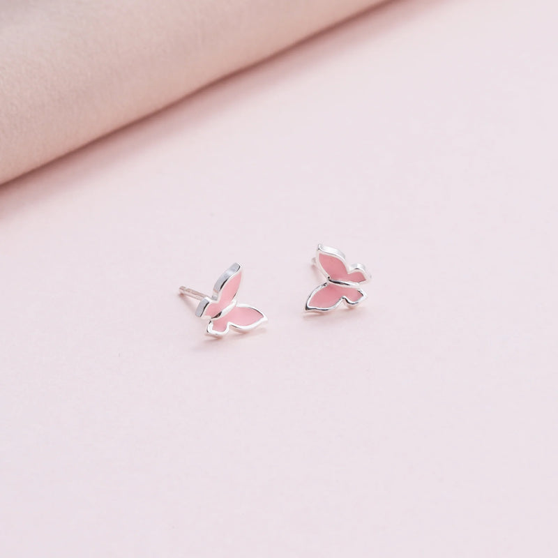 Clustdlysau Styd Pili Pala - Arian | Lots of Love Butterfly Stud Earrings - Silver