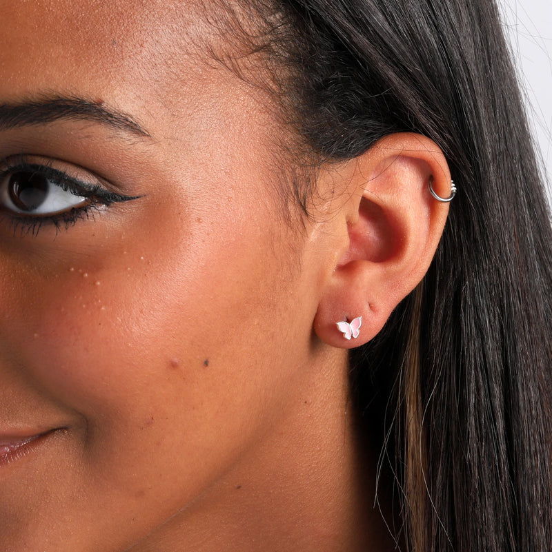 Clustdlysau Styd Pili Pala - Arian | Lots of Love Butterfly Stud Earrings - Silver