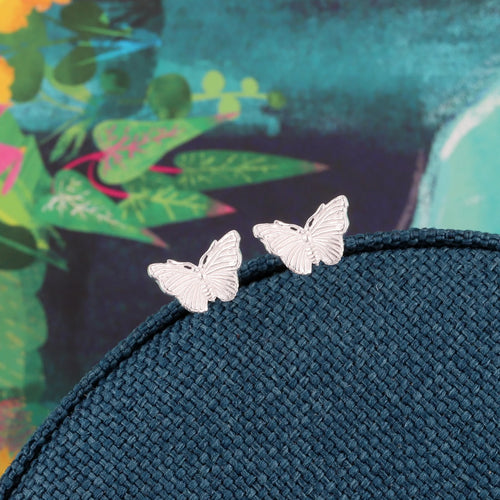 Clustdlysau Styd Pili Pala - Arian | Just For You Butterfly Stud Earrings - Silver
