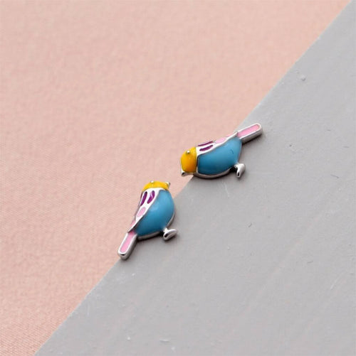 Clustdlysau Styd Aderyn - Arian | Fabulous Bird Stud Earrings - Silver