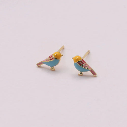 Clustdlysau Styd Aderyn - Aur | Fabulous Bird Stud Earrings - Gold